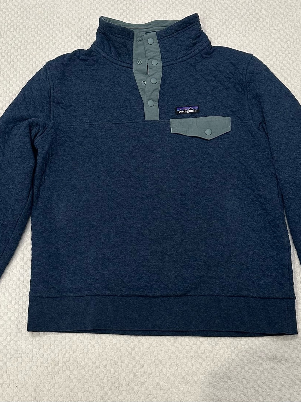 Patagonia Snap T Pullover Womens Sz M Mint Logo Organic Cotton Distressed Quilt